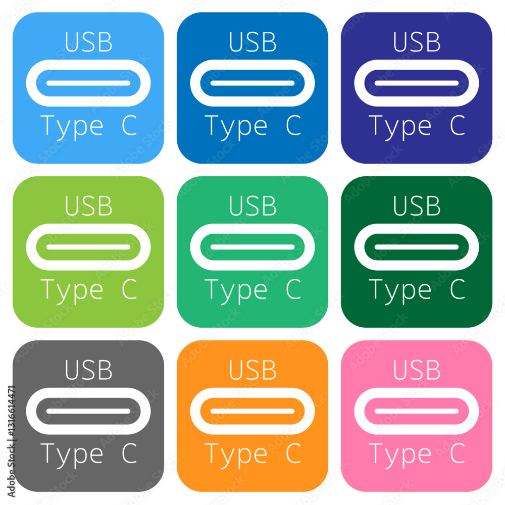 USB Type C connector icons in various colors arranged in a grid format ...