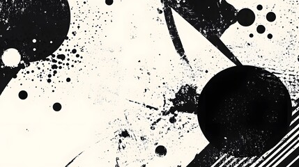 Poster - Visually striking abstract monochrome painting with a dynamic fluid composition featuring bold black and white paint splatters drips and splashes  The chaotic