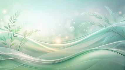 Wall Mural - Serene Green Landscape with Flowing Lines and Delicate Plant Life