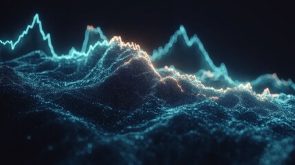 Leinwandbilder - Abstract financial stock market chart with glowing blue lines on a dark background, high-tech, futuristic feel.