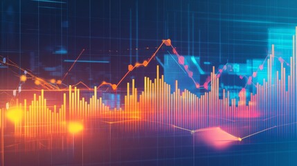 Poster - A vibrant line graph showing growth trends with a dynamic background of abstract shapes, representing the fast-paced world of finance and investment.