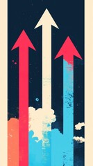 Wall Mural - three upward arrows of different colors against a dark background