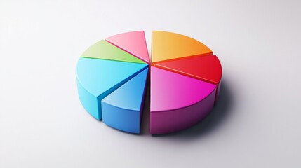 Fototapete - Colorful pie chart segmented into sections on a plain white background, sleek and modern, ideal for data visualization.