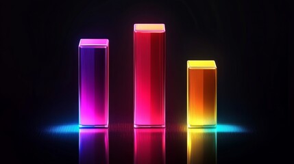 Aufkleber - Futuristic D bar graph with glowing edges and a rotating effect, showcasing data in an engaging way on a dark background, perfect for tech-related concepts.