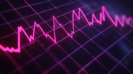Leinwandbilder - Line graph with peaks and troughs, showing fluctuating data, on a dark grid with glowing neon lines for a tech-inspired look.