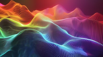 Wall Mural - abstract colorful digital landscape of glowing lines.