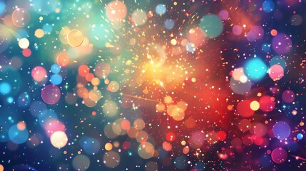 Canvas Print - a colorful and sparkly abstract background with out of focus lights and a burst of light in the cent