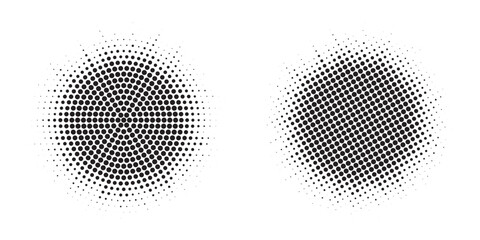 Aufkleber - Halftone circle frame background set. Round border Icon using halftone random circle. Grunge circular stain. Vector illustration.