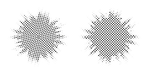 Aufkleber - Halftone circle frame background set. Round border Icon using halftone random circle. Grunge circular stain. Vector illustration.