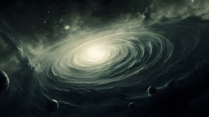 Wall Mural - 64. a distant gas giant with vast swirling storms, casting shadows over its many moons in orbit