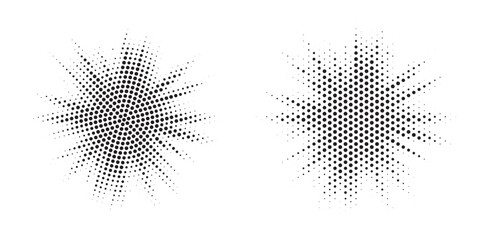 Poster - Halftone circle frame background set. Round border Icon using halftone random circle. Grunge circular stain. Vector illustration.
