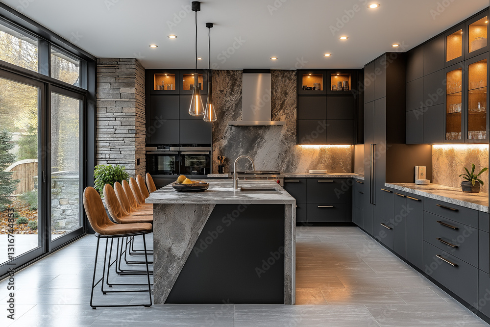 Photo Stock Photographie immobilière d'une cuisine contemporaine ...