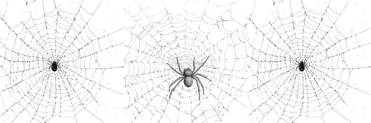 Set of a Simple line drawing of a spider web , isolated on transparent background.
