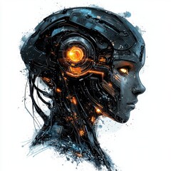 Wall Mural - futuristic cyborg with glowing circuits in a stylized vector illustration for modern design projects