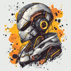 Wall Mural - futuristic cyborg character with glowing circuits and dynamic design in a modern artistic style