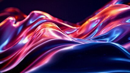 Poster - Colorful waves of abstract metallic fabric, vibrant digital art. Futuristic design concept