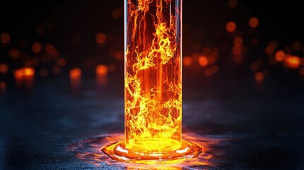 Wall Mural - close-up of liquid gold in test tube with glowing element and molten texture