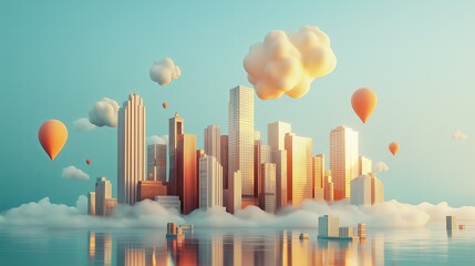 Poster - A futuristic city skyline with levitating buildings.