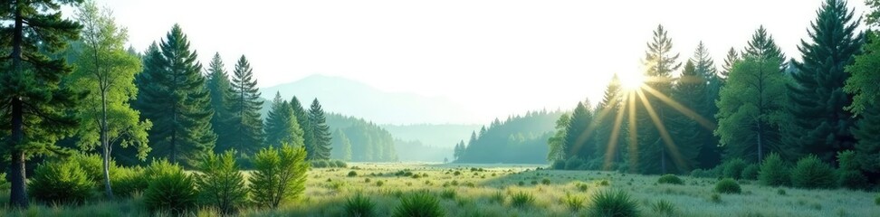 Wall Mural - Desolate forest landscape on white background, scenery, wilderness, forest