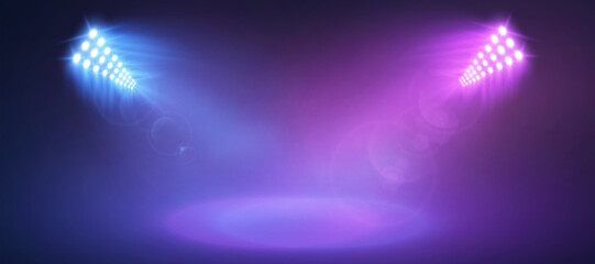 Leinwandbilder - Illuminated stage with bright spotlight lighting. Pink and Blue vector spotlight with effect on bright background. Vector. EPS 10