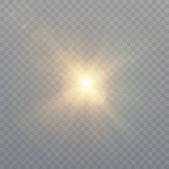 Leinwandbilder - Abstract golden light effect with glare and particle explosion effect on transparent background. Vector 10 EPS