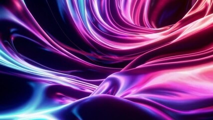Poster - Neon glowing abstract silk with flowing waves, futuristic technology style