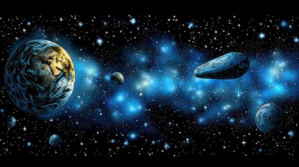 Wall Mural - cosmic panorama; planets, galaxies