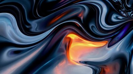 Poster - Fluid abstract art with dark blue and orange swirls, creative design concept