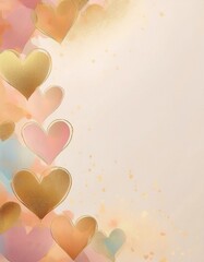 Wall Mural - A soft peach and gold watercolor heart border with blank space for messages, ideal for romantic invitations, greeting cards, and feminine branding.