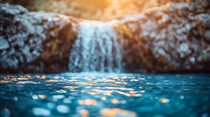 serene waterfall cascading into teal pool