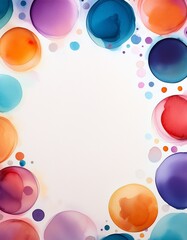 Wall Mural - A soft watercolor polka dot border in blue, orange, and purple, with ample blank space for text. Ideal for greeting cards, invitations, and branding.