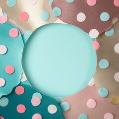 Wall Mural - A stylish pastel polka dot cutout design with a central blank space. Great for invitations, branding, and social media graphics.