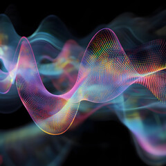a colorful wave of light is displayed on a black background