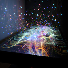 Wall Mural - A colorful, swirling pattern of lines and dots on a dark background
