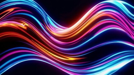 Aufkleber - Abstract neon light waves in vibrant pink and blue on black background. Futuristic art concept