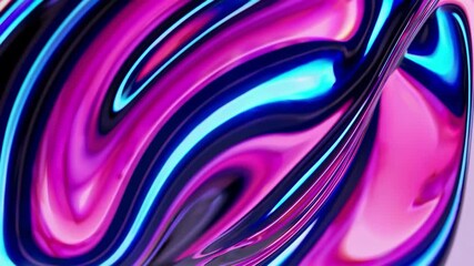Poster - Abstract liquid metallic texture with neon blue and pink hues, digital art design