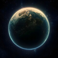 Wall Mural - majestic earth glowing in the vastness of space surrounded by a dark cosmic expanse and distant star