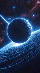 Wall Mural - enigmatic black hole at the center of a galaxy surrounded by a beautiful crystalline planet and ethe