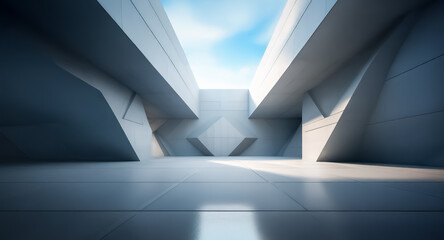 Aufkleber - Modern concrete architecture featuring geometric forms and a sky view. Clean, bright open space with smooth surfaces and sharp angles.