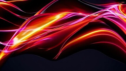 Poster - Vibrant flowing abstract waves of pink and orange on dark background. Digital art