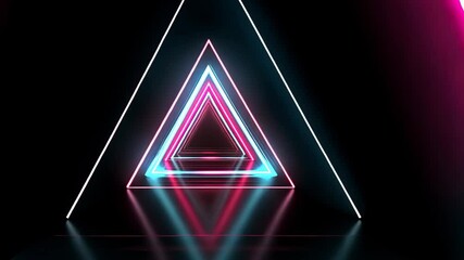 Wall Mural - glowing neon triangle effect on dark background