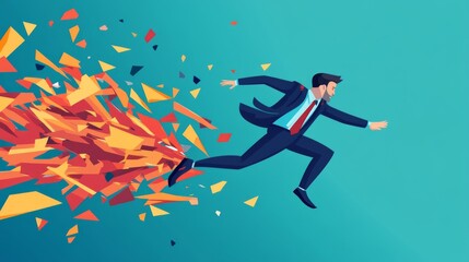 Poster - Create  prompts for stock photos related to Businessman slide and falling with falling down arrow, business failure flat design concept with - characters and ending with