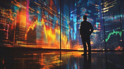 Fototapete - Create  prompts for stock photos related to Business planning and strategy concept. Businessman analyzing financial profit and economic growth graph chart with - characters and ending with