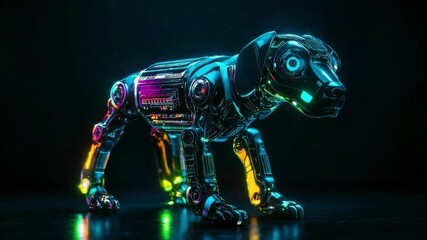 Aufkleber - Neon-lit robotic dog with intricate circuits, futuristic vibe. Tech innovation concept