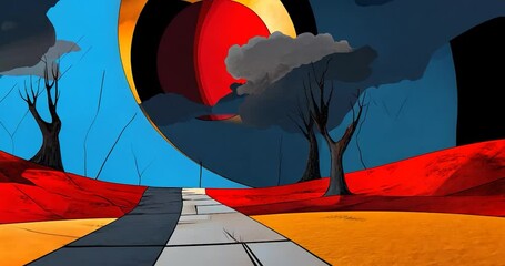 Abstract path through colorful landscape. Possible use Background for website, social media, or presentation