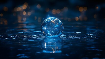 Sticker - glowing aqueous orb in stellar serenity a tranquil reflection of earth and space