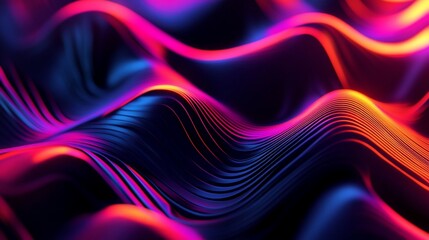 Wall Mural - abstract neon wave background: vibrant pink blue orange hues digital art