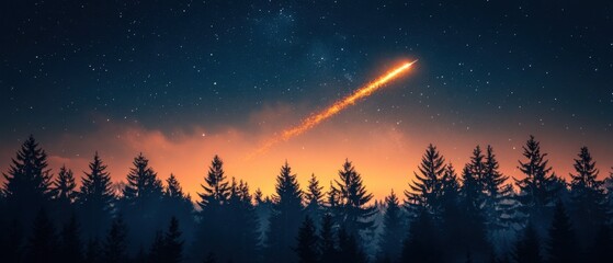 Wall Mural - majestic meteor shower display over tranquil forest silhouette under starry night sky captivating ce