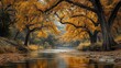 © hinan muntako - A serene riverscape with golden autumn foliage creating a mesmerizing scene
