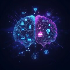 Fototapete - AI Brain Networks: A Futuristic Visualization of Artificial Intelligence and Data Connectivity in Digital Space